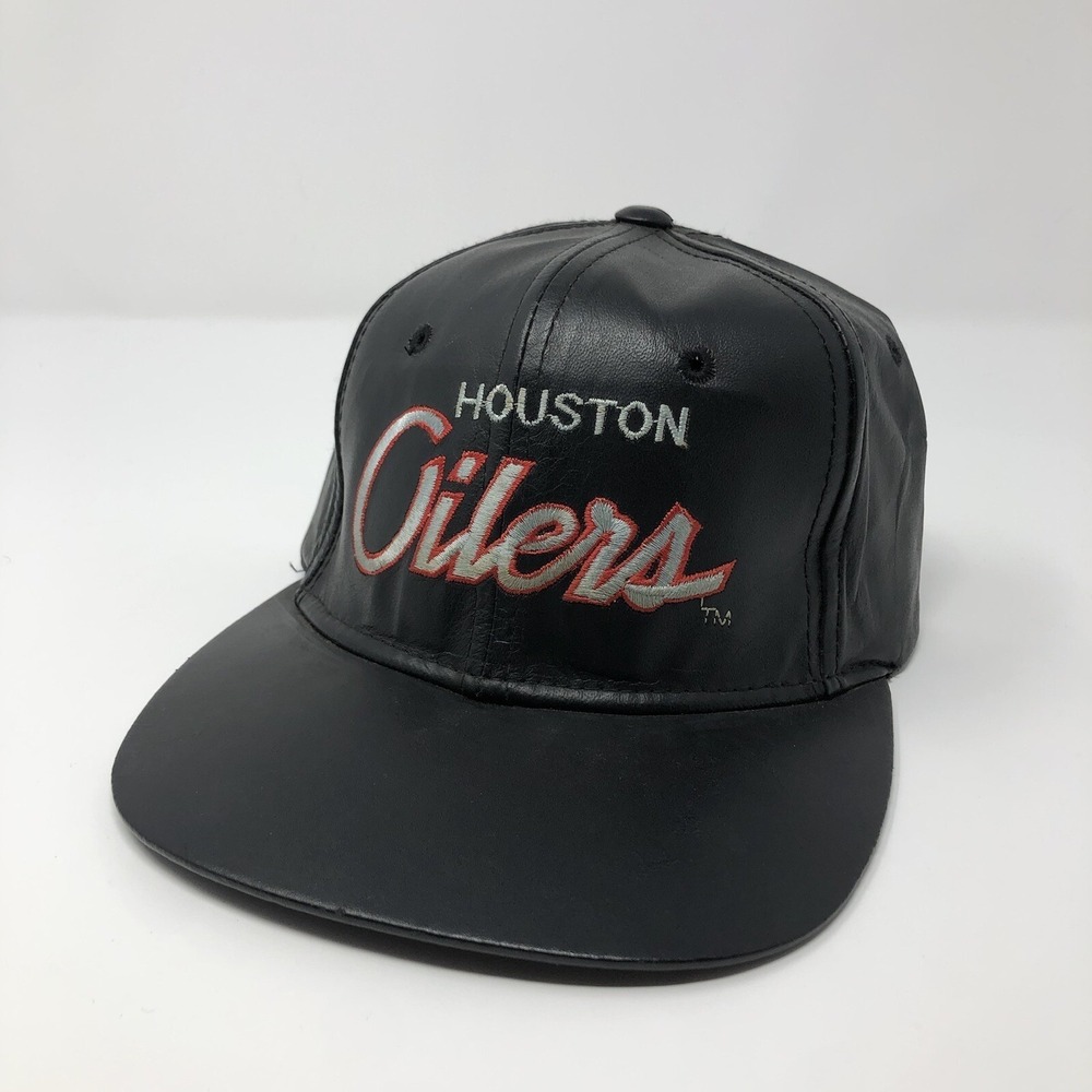 Sports Specialties Vintage 90s Houston Oilers Script Leather Strapback Hat